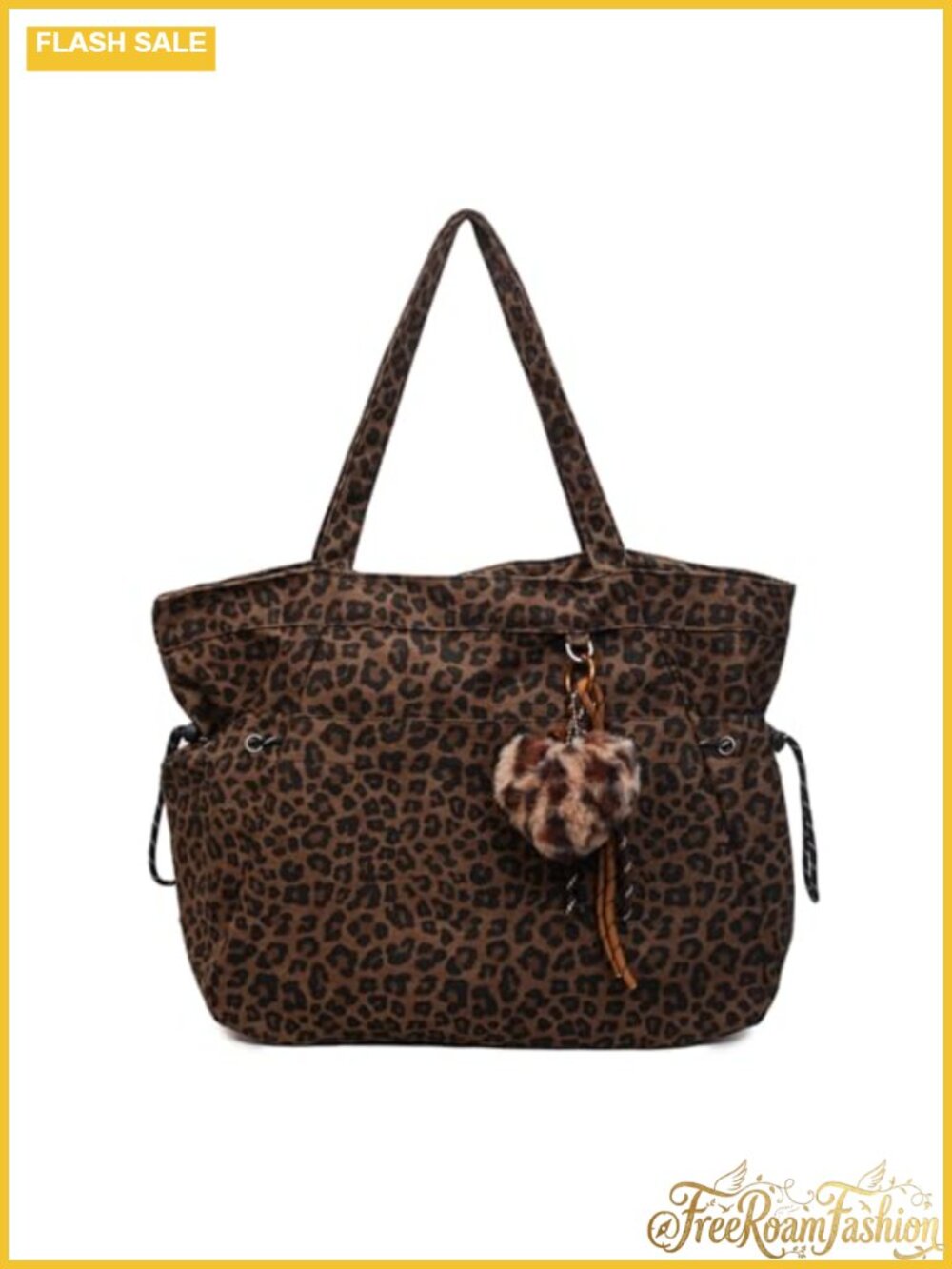 Leopard Print Tote Bag Large Capacity Shoulder Crossbody Plush Pendant